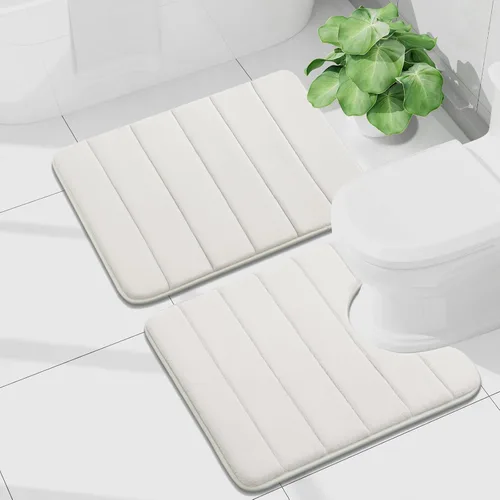 Vista 65 de Buganda Juego de 2 alfombras y tapetes de baño de espuma viscoelástica, lavables a máquina, suaves, antideslizantes, absorbentes, para baño, ducha