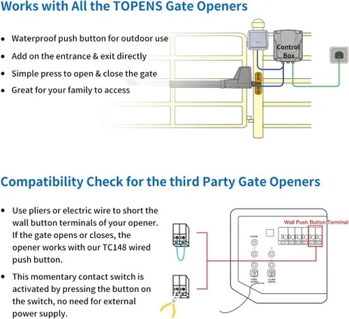 Vista 6 de TOPENS TC148 - Interruptor de liberación con cable montado en la superficie para abridor automático de puertas, sistema de control de acceso