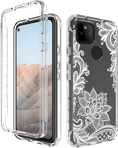 Vista 6 de Funda para Google Pixel 5A 5G con protector de pantalla de vidrio templado, bonito patrón de mandala transparente, funda protectora de cuerpo