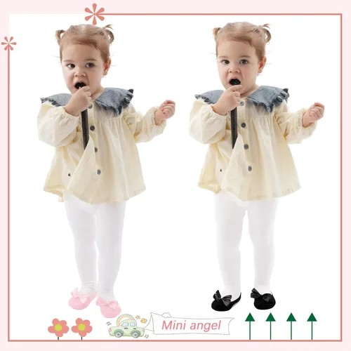 Vista 2 de Mini angel Mallas de bebé antideslizantes para niña, mallas lisascon aspecto de zapato, mallas sin costuras, mallas de algodón cálidas