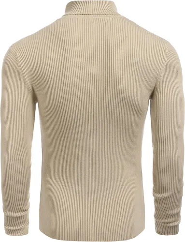 Vista 3 de COOFANDY - suéter de punto para hombre acanalado entallado y con cuello de tortuga