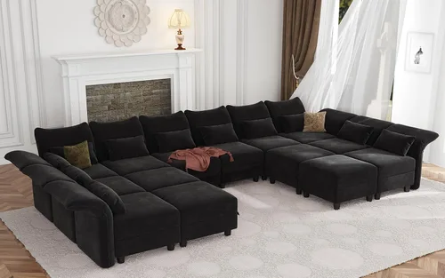 Vista 14 de LLappuil Sofá modular de 14 plazas con almacenamiento, sofás modulares grandes en forma de U para sala de estar con respaldos de brazos ajustables