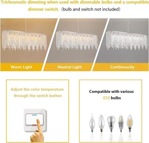 Vista 3 de Candelabro rectangular de cristal con forma de gota de lluvia, lámpara colgante moderna para colgar sobre la mesa para comedor, restaurantes, isla