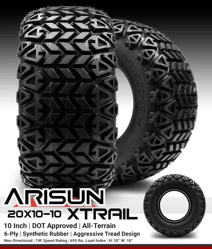 Vista 6 de Arisun X-Trail 20x10-10 DOT - Neumático para carrito de golf todo terreno (6 capas), juego de cuatro Set de cuatro
