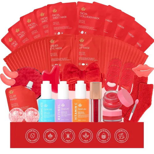 Vista 14 de 55 piezas de regalos de Navidad para mujeres y hombres, paquete de máscaras faciales de carbón, juego de cuidado de la piel, máscara de colágeno