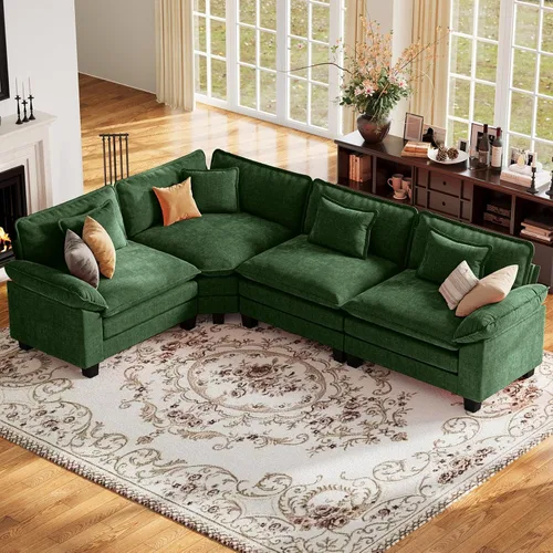 Vista 24 de Sofá modular de gran tamaño de 154 pulgadas, cómodo sofá en forma de U con 3 otomanas móviles, sofá moderno de felpilla de 7 plazas para sala