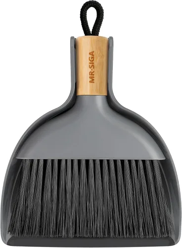 Vista 8 de MR.SIGA Juego de mini recogedor y cepillo, cepillo de limpieza portátil y recogedor combinado con mango de bambú, negro, 1 juego