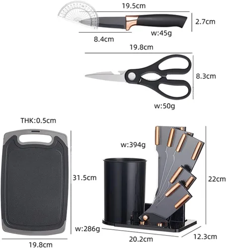 Vista 4 de Juego de utensilios de cocina y cuchillos de cocina de 19 piezas con bloque de soporte, incluye 11 utensilios de cocina de silicona, 5 cuchillos