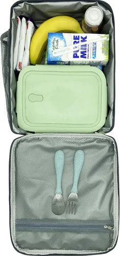 Vista 2 de Kulle - Lonchera para niños, bolsa de astronauta aislada para niños Leakproof Washable Liner,9"x3.5"x10", Front & Mesh Pockets,Reusable for