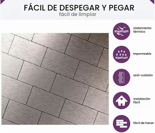 Vista 6 de XUANINY 32 azulejos de metal para salpicaduras de metal autoadhesivos, mosaico de aluminio autoadhesivo, adhesivo de pared 3D para cocina metro