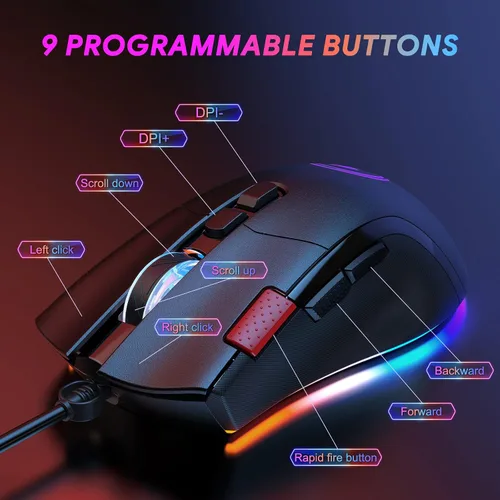 Vista 5 de TECURS Mouse para juegos con cable
