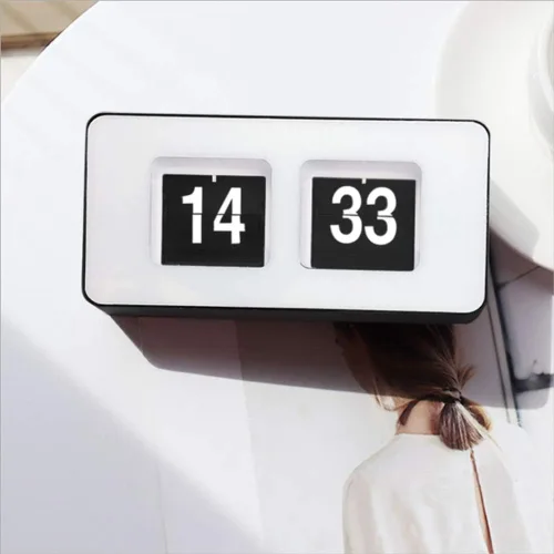 Vista 5 de Reloj automático del tirón del reloj, reloj nostálgico retro, escritorio digital de la tabla de la página abajo