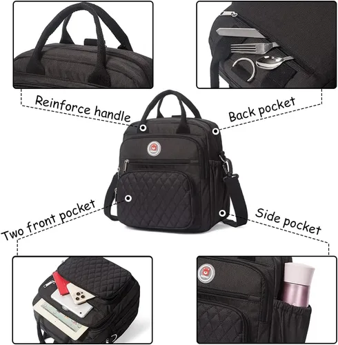 Vista 5 de Mochila de almuerzo aislada para mujeres/hombres, Negro, Casual