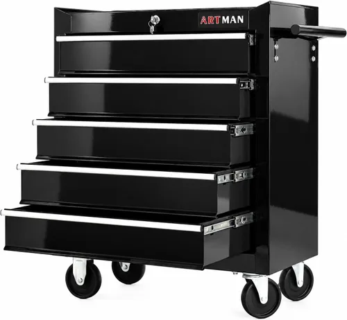Vista 17 de Caja de herramientas con ruedas con 4 cajones, carrito de herramientas multifuncional, almacenamiento de herramientas, organizador de herramientas