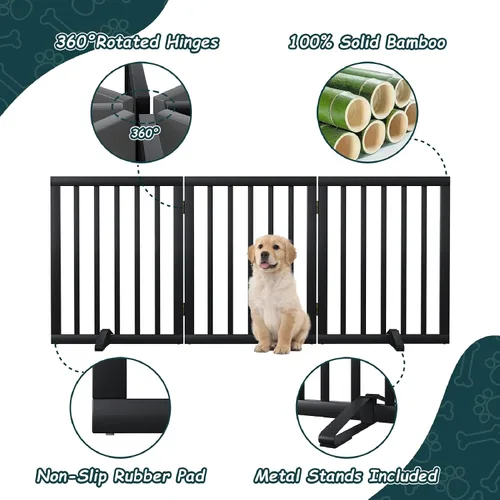 Vista 2 de Semiocthome Puertas de bambú independientes para perros para entradas de puertas, puertas de 3 paneles de interior para cachorros para la casa con 2