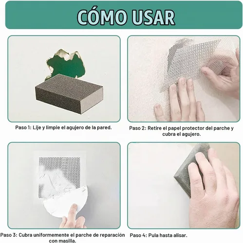 Vista 7 de 8 piezas de parche de paneles de yeso de 4 pulgadas, parches de reparación de pared, kit de reparación de agujeros de pared de yeso autoadhesivo