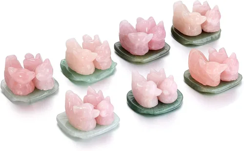 Vista 7 de Jovivi Figura de cuarzo rosa natural, patos mandarinas, Feng Shui, cristal de amor, pájaros en hoja de loto para amor y romance, (hombre y mujer)