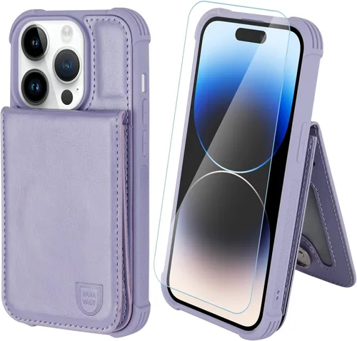 Vista 8 de VANAVAGY Funda tipo cartera compatible con iPhone 14 Pro Max para mujeres y hombres, de piel sintética, cierre magnético, con bloqueo RFID Negro