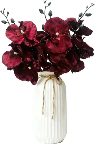Vista 8 de Juego de 5 orquídeas artificiales artificiales de tacto real, orquídea de mariposa, orquídea bailarina de seda para boda, hogar, centro de mesa Negro