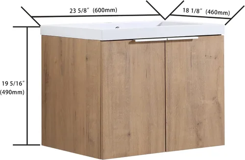Vista 2 de Juego de tocador de baño de 24 pulgadas con lavabo, juego de armario de baño montado en la pared con lavabo de gel y puerta de gabinete de cierre