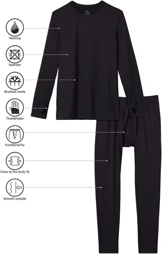 Vista 4 de Cuddl Duds Conjunto de 2 piezas de manga larga y capa base de pantalón para hombre, absorbe la humedad