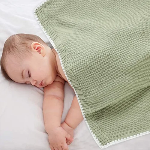 Vista 2 de mimixiong Manta de bebé 100% algodón tejida celular para niños y niñas, color verde, 40 x 30 pulgadas