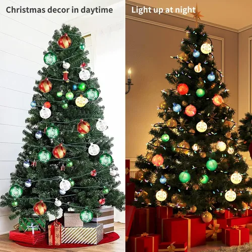 Vista 3 de itayak Luces de adorno de bola de Navidad, 28 pies, 25 bombillas, tira de luces de árbol, cable expandible para interiores para fiestas navideñas