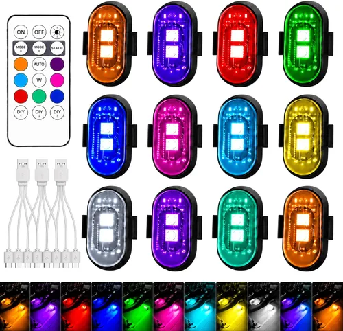 Vista 8 de 6 luces estroboscópicas LED inalámbricas con control remoto, 8 colores recargables, luces LED anticolisión, luces de advertencia de emergencia