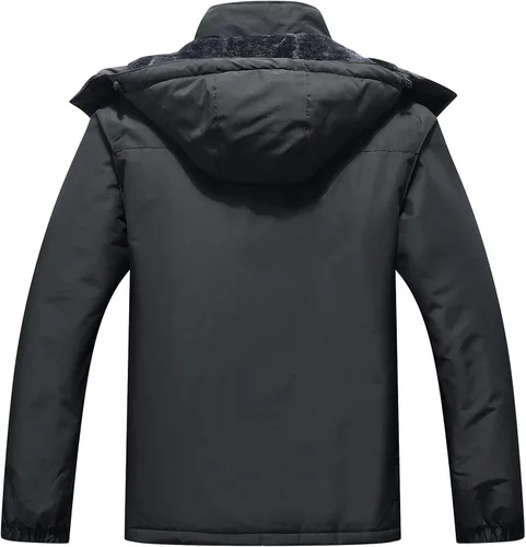 Vista 2 de OTU Chaqueta de esquí impermeable para hombre, rompevientos, para invierno, con capucha, para nieve, montaña, Gris-oscuro