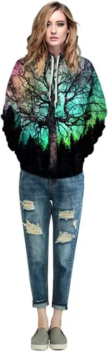 Vista 4 de Sudadera unisex con capucha y bolsillo con estampado 3D