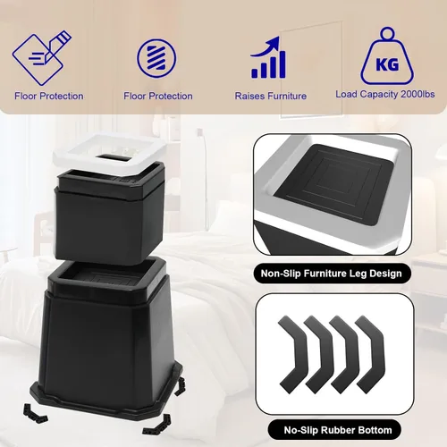 Vista 3 de EleganceX Elevadores de cama resistentes, paquete de 4 – eleva camas, mesa y sofá de hasta 3.5/5/8.5 pulgadas, elevadores antideslizantes