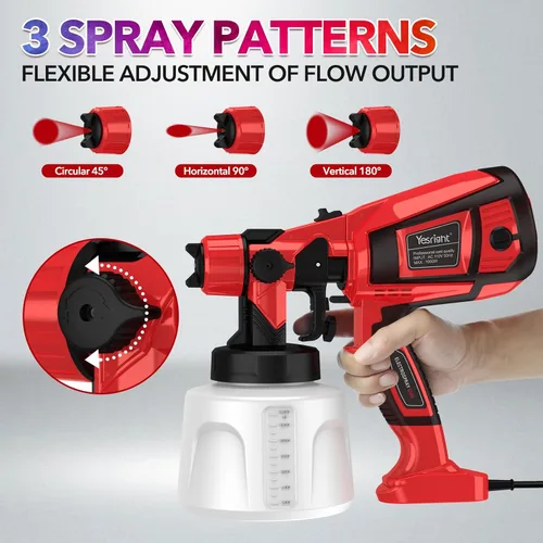 Vista 3 de Pulverizador de pintura de 1000 W para pintura de casa, pistola de pintura en aerosol de 32000 RPM con 3 patrones ajustables, pistola