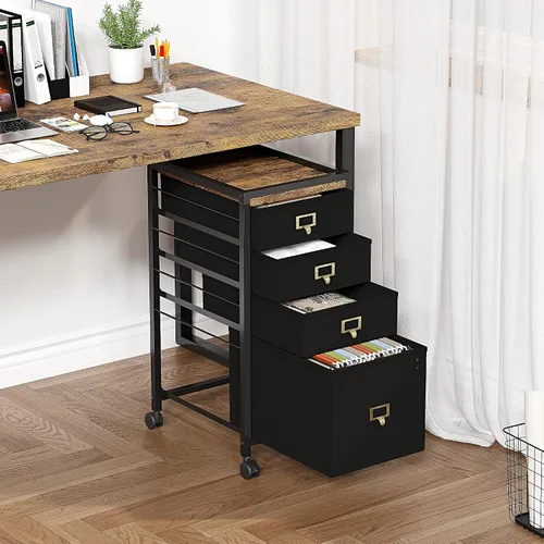 Vista 4 de Amyove Archivador de 4 cajones, archivador negro para impresora móvil compatible con tamaño A4 o carta, archivador vertical de tela con ruedas, mesa