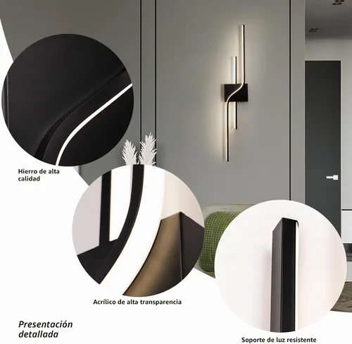 Vista 3 de Apliques de pared LED modernos, iluminación de pared interior negra para sala de estar, accesorios de tocador de baño de 30 pulgadas, lámpara