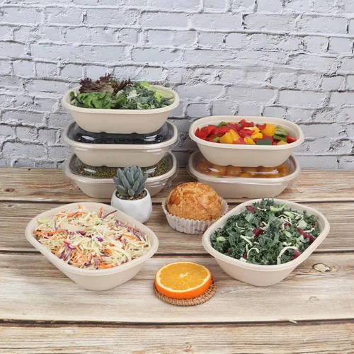 Vista 5 de Cuencos desechables de 20 onzas con tapas, contenedores de fibras vegetales, paquete de 50
