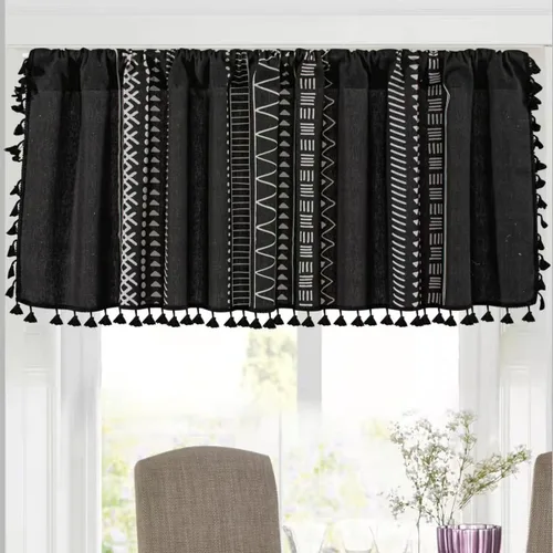 Vista 11 de RYNGHIPY Cenefa de cortina de crochet para ventana de cocina, cortinas de macramé desgastadas con borlas, tratamiento de ventana de encaje