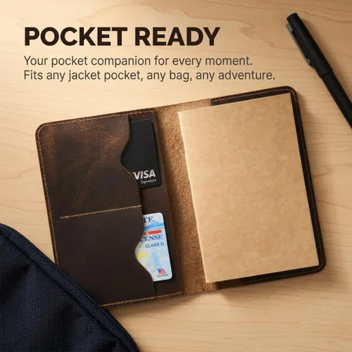 Vista 9 de Rustique 3-in-1 Leather Field Notes Cover Set with Card Holder Wallet & Free Notebook Gift Boxed Pocket Travel Journal Organizer for Moleskine