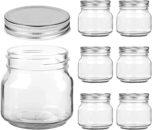Vista 8 de Yomarket Mason Jars - Tarros de vidrio transparente de boca regular de 8 onzas con tapas de metal plateado para sellar, recipientes de avena durante