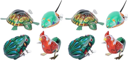 Vista 10 de Toyvian 4 piezas Vintage Tin Toys Clockwork Juguetes Metal Mecanismo Primavera Enrollar Metal Saltar Animal Gallo Tortuga Interesante