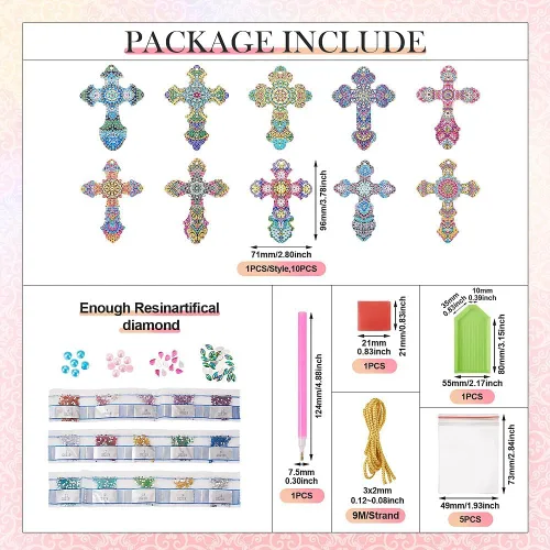 Vista 6 de KISSITTY 10 piezas de pintura de diamante con cruz de Pascua para marcapáginas, colgante, decoración de llaveros, collares, fiestas de pared