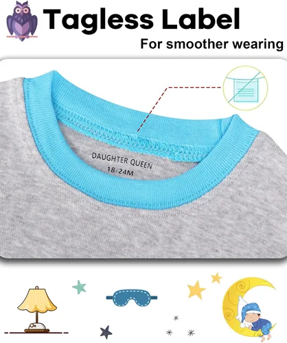 Vista 2 de DAUGHTER QUEEN - Pijama para niños de 4 piezas, conjunto corto 100 % algodón, talla 18 meses-12 años