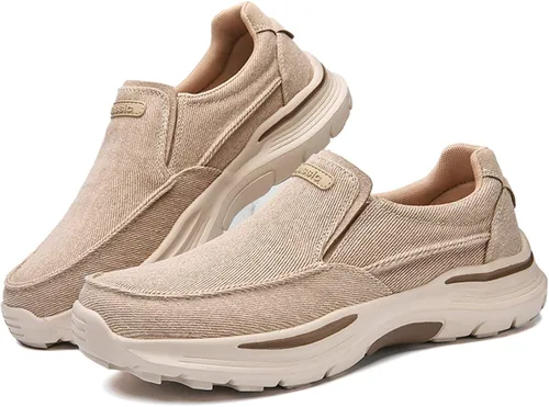 Vista 2 de JAMONWU Zapatos de tela para hombre, mocasines casuales, zapatos para caminar, zapatos ligeros para exteriores