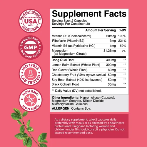 Vista 2 de Paquete de suplemento de menopausia a base de hierbas para mujeres y píldoras de biotina pura de 10000 mcg para mujeres y hombres, perfecto