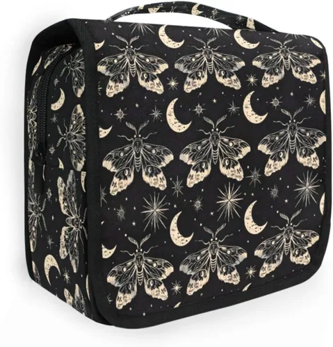 Vista 11 de MNSRUU Neceser colgante con diseño de calavera y girasol, bolsa de maquillaje de viaje para artículos de tocador, organizador de artículos