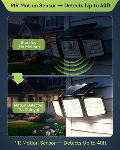Vista 3 de Daphino - Luces solares para exteriores de 2500 lm con sensor de movimiento, luces de calle de 3 cabezales con ángulo amplio de 270°, iluminación