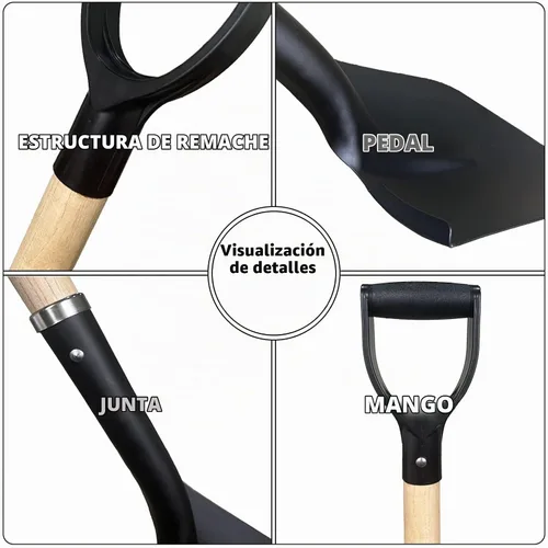 Vista 4 de Pala para excavar, pala de jardín resistente con mango en D, mango de madera de punta redonda de 41 pulgadas, ideal para jardinería, paisajismo