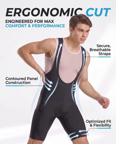 Vista 3 de Men's Cycling Bib Shorts with 4D MaxCool Pad, Ergonomic Cut Negro