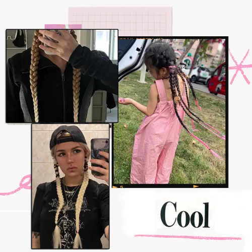 Vista 5 de Extensiones de cola de caballo, 2 piezas sintéticas con lazo para el cabello, extensiones trenzadas, cola de moño, anillo de banda de goma de 26