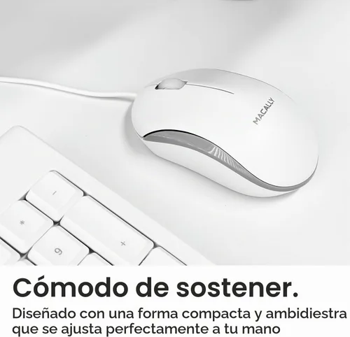 Vista 6 de Macally Combo de teclado y mouse Mac con cable USB de tamaño completo, compatible con teclado y mouse ergonómico Apple con atajos y teclado numérico