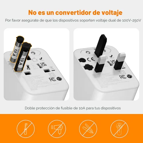 Vista 7 de TESSAN Adaptador de viaje universal, adaptador de corriente internacional Gris-20W